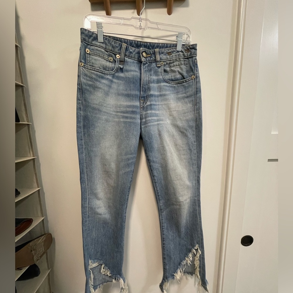 R13 Kick Fit Crop Raw Edge Jeans Made in Italy Size 26